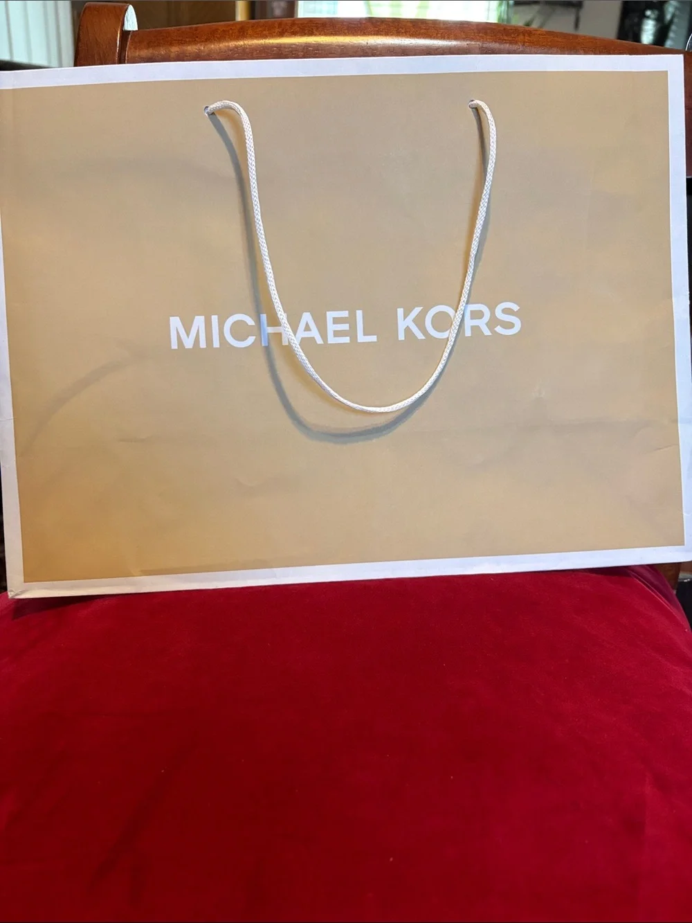 Michael Kors Tan and White Logo Shopping Bag with Rope Handles